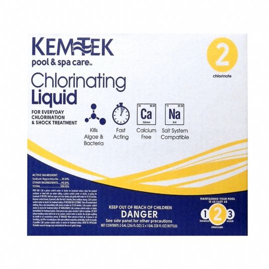 KEM TEK Liquid Chlorine: Liquid, Jug, 1 gal, 72 PK | 20KR64 | KEM TEK ...